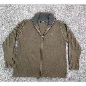 Fred Perry 100% Wool Sweater Full Zip Green Men's Size XXL